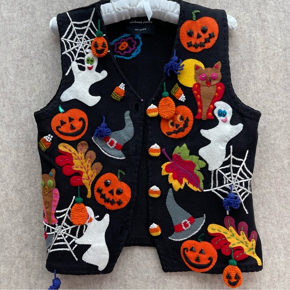 ***SOLD***Vintage Michael Simon Halloween Vest Beaded Hand Embroidered Size S - Picture 1 of 16
